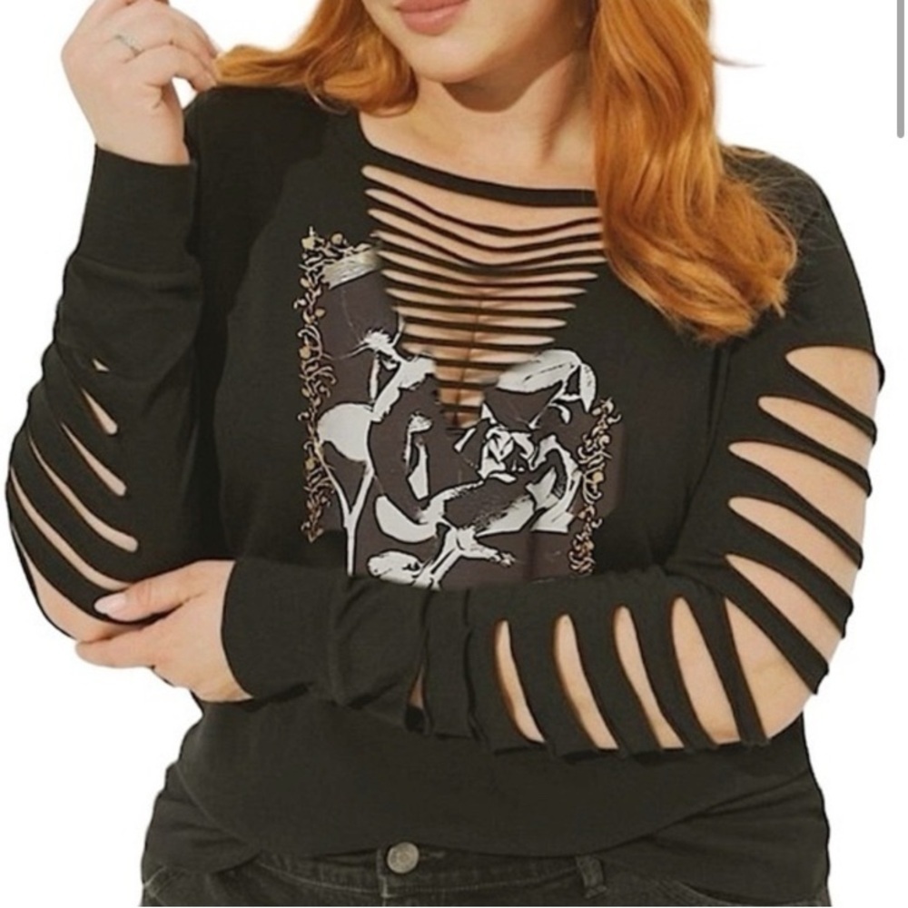 Roses Classic Fit Cotton Slashed Neck Long Sleeve Tee